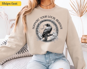 Crow Shirt, Goblincore Shirt, Support Your Local Crow Lovers, Nature Lovers, Moon Phase Shirt, Funny Shirt