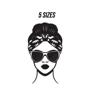 Outline Woman Machine Embroidery Design, Fashion Girl Face Embroidery Design, Lady with glasses Embroidery,  5 sizes Instant Download