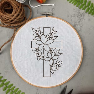 Flower Cross Embroidery Pattern, Christian Embroidery Pattern, Cross ...