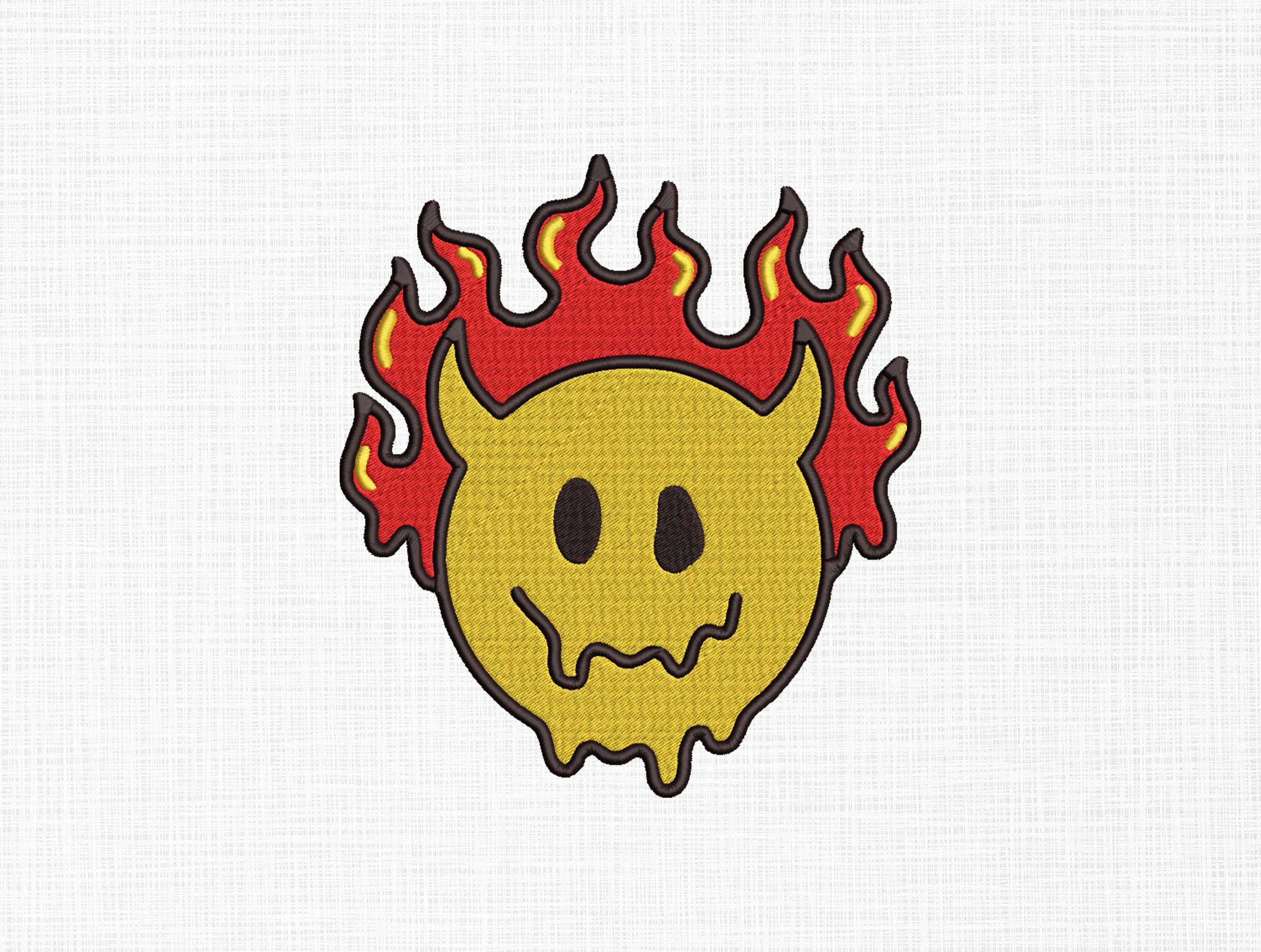 Fire Devil Emoji Embroidery Design Fire Face Embroidery Design Fire ...