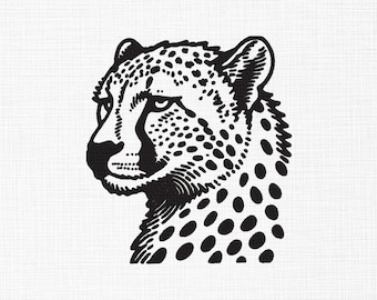 Diseño de bordado a máquina de guepardo sobre fondo negro - Archivos de bordado de leopardo - 5 tamaños - Descarga instantánea
