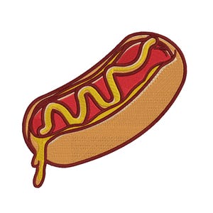Hotdog Embroidery Design, Hotdog Machine Embroidery Files, Food Embroidery, Fast food Embroidery, Summer Food, 5 Sizes