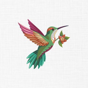 ハチドリの機械刺繍デザイン - ハチドリの楽園の鳥の刺繍ファイル - 5サイズ - 即時ダウンロード
