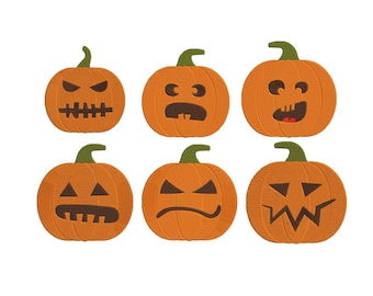 Wzór haftu dyniowego, pliki do haftu maszynowego „Uśmiechnięta dynia”, wzór haftu jesiennej dyni, haft na Halloween, 6 rozmiarów