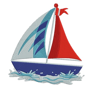 Boat Embroidery Designs, Sailboat Embroidery Design, Boat Machine Embroidery, Nautical file, 6 Sizes  , Water Embroidery, instant download