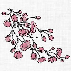 Cherry blossom embroidery design, Sakura flowers, Machine embroidery file, 5 sizes