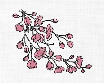 Cherry blossom embroidery design, Sakura flowers, Machine embroidery file, 5 sizes