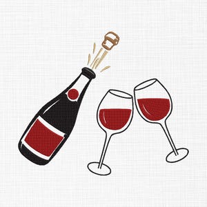 Wine With Glasses Embroidery Design Wine Embroidery Design Wine Glass Embroidery Design Machine Embroidery 5 Sizes Digital Download