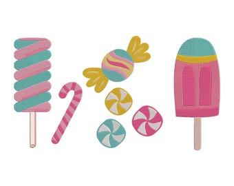 Popsicle, Candy and Toffee machine embroidery - Candies set digital design - Instant download - 6 Sizes