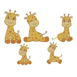 Cute Baby Giraffe Bundle Embroidery Design, Animal Embroidery Design, Giraffe Machine Embroidery Design, Funny Giraffe Embroidery, 5 Sizes