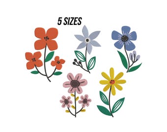 Flower Bundle Embroidery, Wild Flowers Embroidery, Wild Flower Bouquet, Spring Flower Machine Embroidery File, Colorful Flowers, 5 Sizes