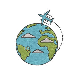 Travelling Around World by Airplane Embroidery Design, Geography Machine Embroidery, Travel Pattern Embroidery,World Map embroidery,6 Sizes