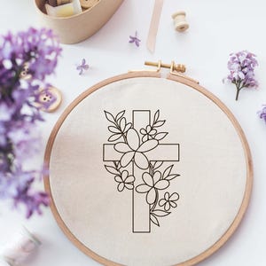 Flower Cross Embroidery Pattern, Christian Embroidery Pattern, Cross ...