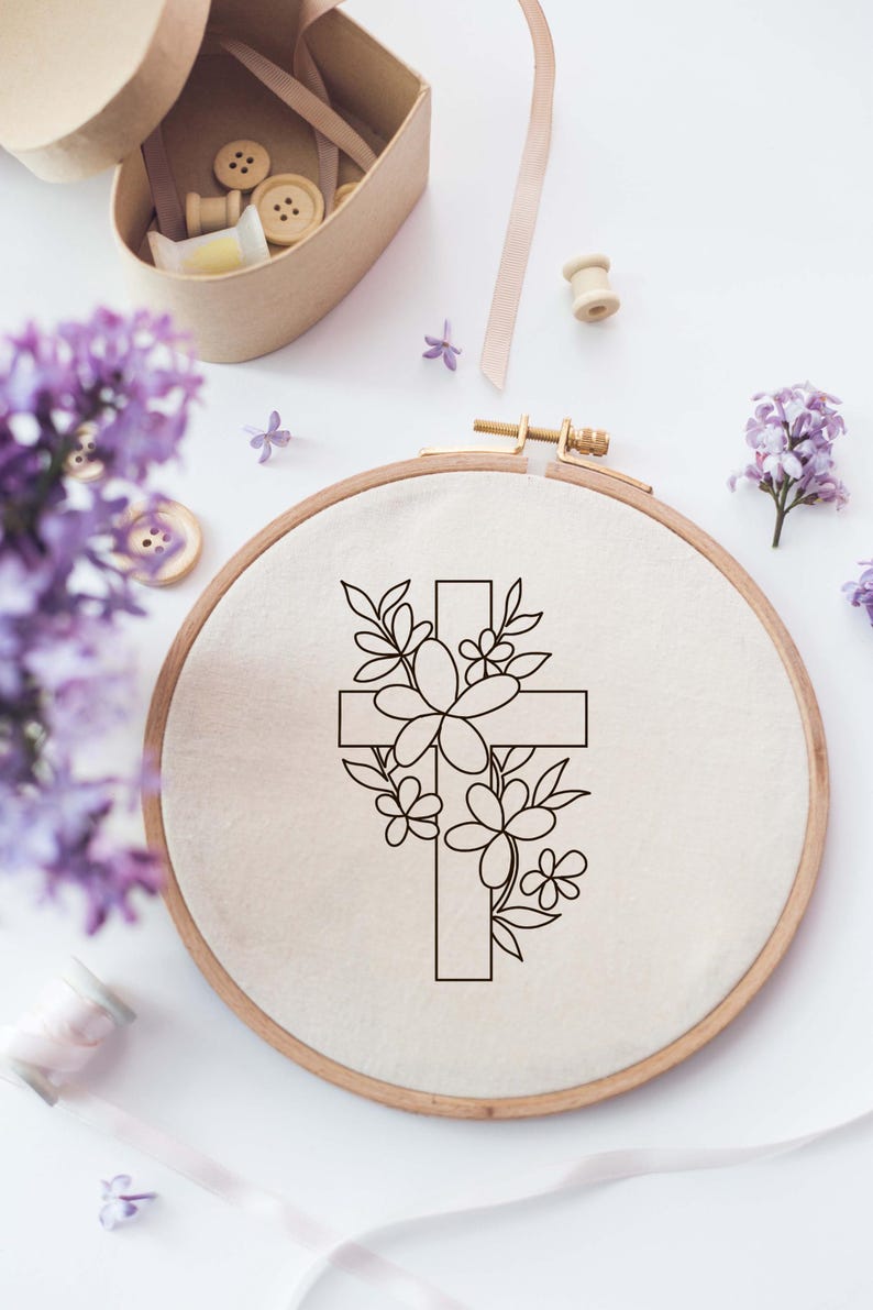 Flower Cross Embroidery Pattern, Christian Embroidery Pattern, Cross ...