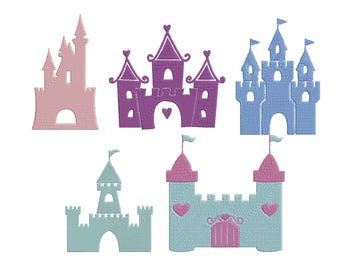 Prinzessin Schloss Bundle Maschinenstickerei, Märchenschloss Stickerei, Königsschloss Stickdatei, Sand Burg Design, 6 Größen