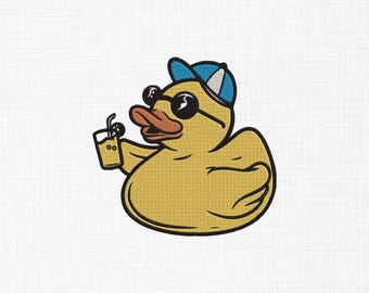 Cool Duck Embroidery Design Chilling Duck Embroidery Design Duck Drink Juice Embroidery Design Machine Embroidery 5 Sizes Digital Download