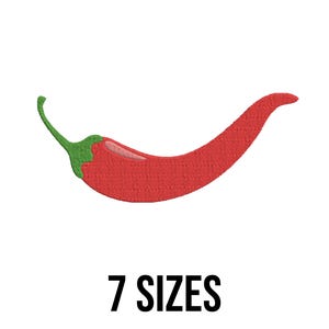 Chilipepparbroderi, broderidesign med stark paprika, broderidesign med röd chili, roliga chilifiler, broderi med grönsaker, matchili, 7 storlekar