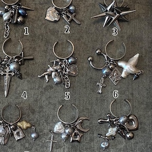 Punk silver ring collection, Y2K statement rings, punk chunky ring, grunge cross pearl ring, gothic statement rings, unisex silver ring gift