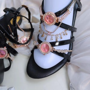 Handmade Black Watch High Heels,Punk Spike Shoes, Y2K Watch Heels, Party High Heels, Evening Lace-up Sandals, Trendy Leather Watch Shoes