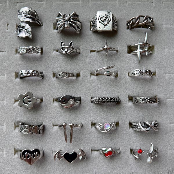 Vintage statement ring collection,gothic rings,retro silver rings, punk chunky ring, unisex adjustable open ring,silver stackable ring gift