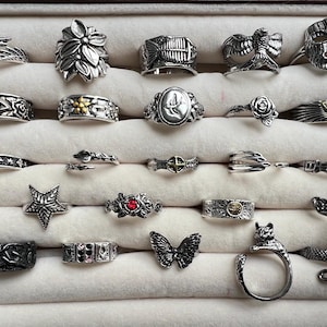 Buy 2 Free Shipping!Vintage statement ring collection,gothic rings,Y2K retro silver rings, punk chunky ring, unisex adjustable open ring
