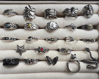 Buy 2 Free Shipping!Vintage statement ring collection,gothic rings,Y2K retro silver rings, punk chunky ring, unisex adjustable open ring