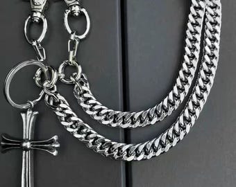 Retro zilveren roos snijwerk zilveren ketting broekketting, dikke zilveren broekketting, punkbroekketting, grunge broekketting, Y2K-sieradencadeau.