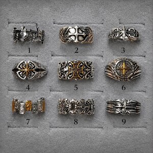 Punk statement-ringar, gotiska silverkorsringar, vintage stjärnring, retro titanring, justerbar öppen ring, stapelbar silverring