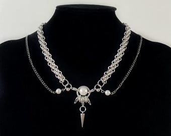 Chunky Punk Spike Choker, Silver Spiked Statemenet Necklace, Woman