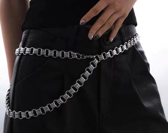 Punk Thick Silver Pants Chain&Bag Chain,Chunky Chain Belt,Gothic Chain Belt,Y2K Pants Accessory, Streetwear Pants Jewelry,Unisex Chain Belt.