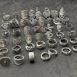 Vintage Statement-ringar, Antika silver- och bronsringar i gotisk stil, Unika ringar i etnisk stil, Retro silverringar från 1900-talet, Justerbara öppna punkringar