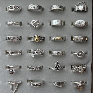 Buy 2 Free Shipping!Punk silver rings,Y2K stackable rings,vintage silver ring,grunge unisex adjustable ring set,gothic statement rings gift