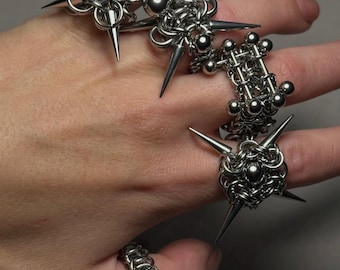 Grunge Woven Metal Ring,Punk Titanium Rings,Gothic Spike Ring,Unisex Edgy Rings.Handmade Silver Chunky Rings,Statement Ring,Punk Jewelry