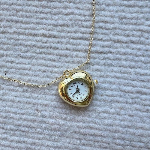 Vintage Elegant Gold Heart Watch Necklace, Gold Clock  display picture 2