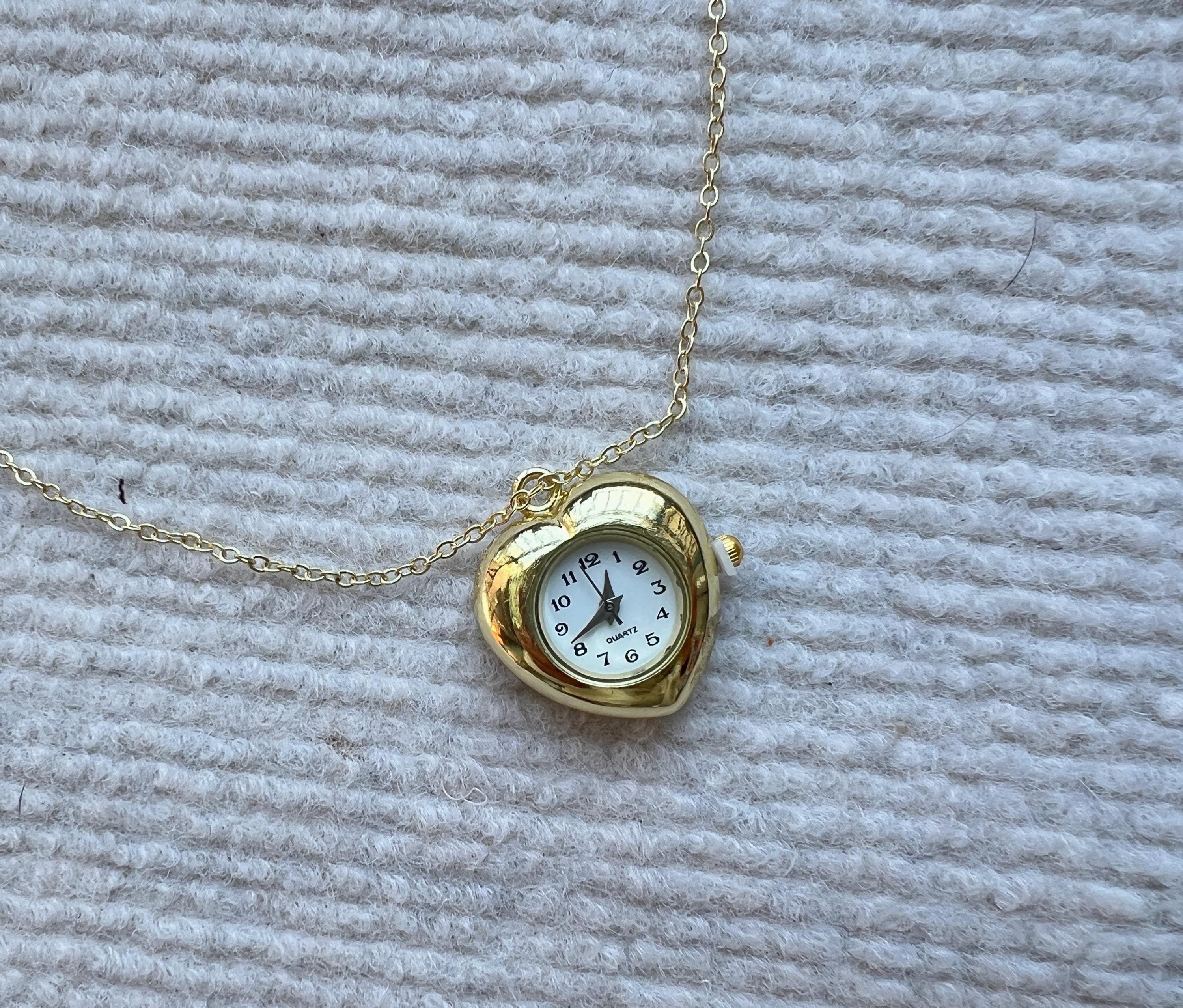 Vintage Elegant Gold Heart Watch Necklace, gold clock jewelry, Y2K jewelry, coquette watch choker necklace, wedding jewelry, gift for her.