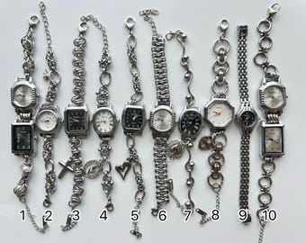 Punk black and white watch bracelet,unisex silver wrist watch,handmade charm watch gift,Y2K black dial watch,unique dual dail watch bracelet