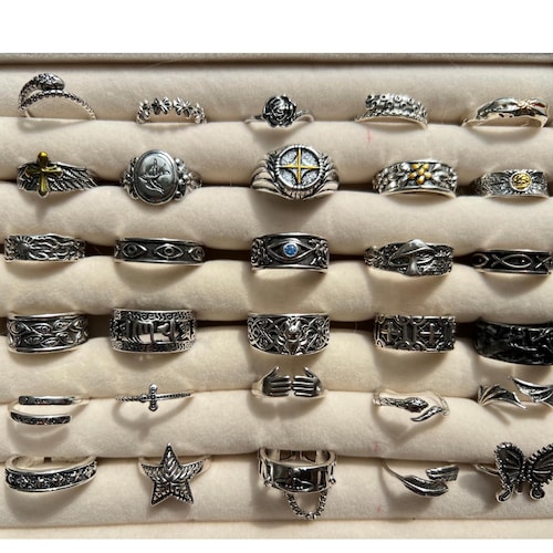 Buy 2 Free Shipping! Vintage punk ring collection, Y2K retro rings, punk chunky ring, unisex adjustable ring,gothic statement rings.