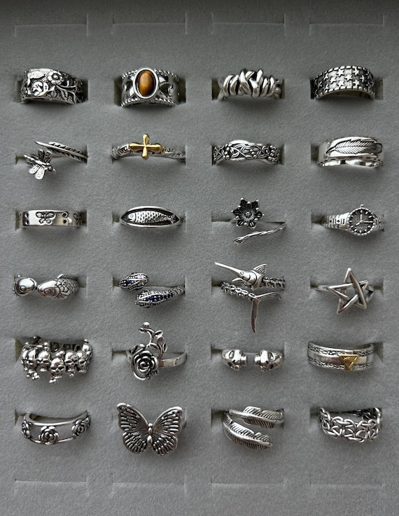 Buy 2 Free Shipping! Vintage silver rings collection, Y2K stackable rings, punk silver ring, unisex adjustable ring,gothic statement rings.