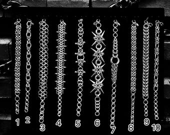 Cyberpunk Silver Chain Bracelet,Grunge Spike Chunky Chain Bracelet,Y2K Woven Metal Chain Bracelet,Gothic Unisex Stealing Silver Bracelet