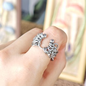 Punk Stainless Steel Woven Metal Ring, Silver Horseshoe Buckle Ring, Gothic Spike Ring, Y2K Chunky Statement Ring, Edgy Unisex Jewelry