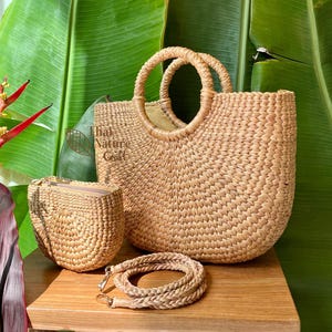 Straw bag set - handmade tote bag and straw purse - woven bag set in summer style - perfect gift for her from Thai NatureCraft, Thailand
