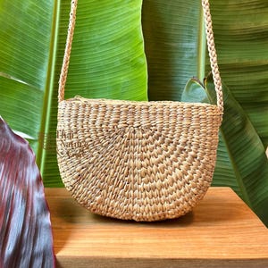Crossbody straw bag - handmade bag for women - gift for her - Water hyacinth bag in summer style from Thai NatureCraft, Thailand