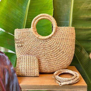 Summer straw tote set - handmade straw bag and woman purse - natural gift for her  from Thai NatureCraft, Thailand