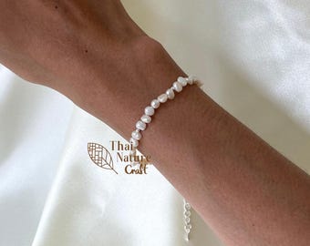 Pearl Bracelet | Freshwater Pearl Wreath | Sterling Silver Bangle | Delicate Jewelry | Gift for Her