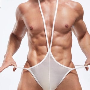 Men’s Sheer Thong Bodysuit – Sexy Mesh Lingerie, Gay Clubwear, Pride Festival Outfit, Transparent Exotic Jumpsuit
