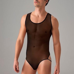 Black mesh fishnet bodysuit, Rave outfit, Fishnet lingerie, Mens lingerie, Transparent bodysuit, Thong bodysuit, lgbt pride gift