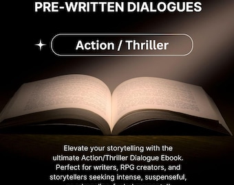 Vorgeschriebene Action-Thriller-dialoge, Ideen für Action-/Thriller-Geschichten, Storytelling-Tools, RPG-Charakter-Interaktion, kreative Schreibhilfen.