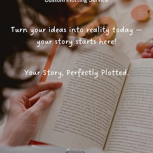 May include: A close-up of an open book with a hand holding the pages. The book is titled "Your Story, Perfectly Plotted." The text on the page reads "I told you, you're here again?" and "Of course I know what you mean, but it doesn't mean that I don't have time for a silly game. I agree with you but of course I won't let you get away with me. Want to join my game? I don't have time for a silly game. I agree with you but of course I won't let you get away with me. Want to join my game?"