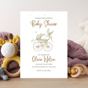 Invito baby shower, invito personalizzabile per baby shower, modello vintage per baby shower, baby shower per bambine, invito stampabile