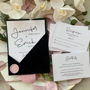 Minimal Wedding Invitation, Pocket Wedding invitation, Modern Minimalist Wedding invitation, Velvet Invitation, Customizable Invitation
